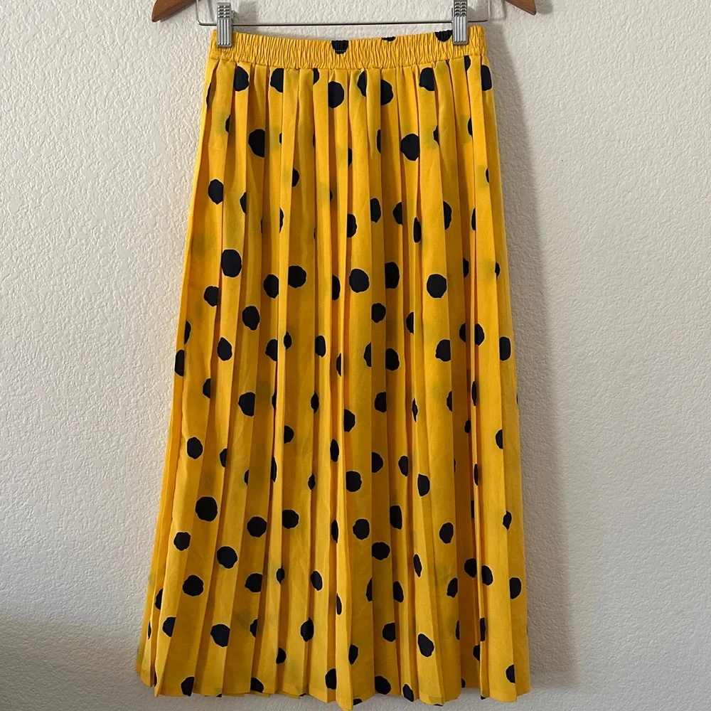 VINTAGE Russ Yellow Polka Dot Pleated Skirt sz 8 - Picture 2 of 5